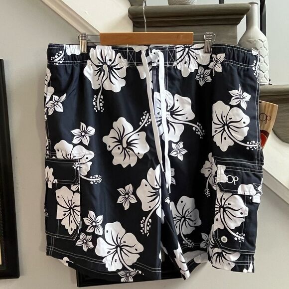 OP Navy Floral Print SwIm Trunks Board Shorts sz XL NWT - Picture 1 of 4